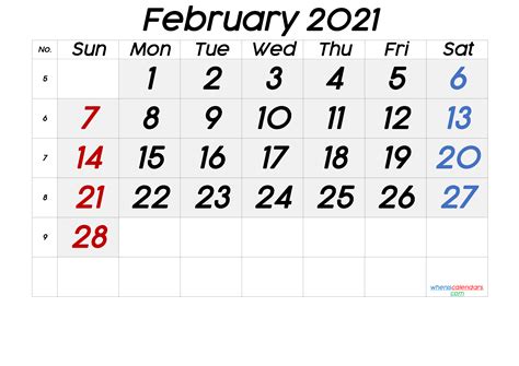 February 2021 Calendar Printable 2021 Calendar Monthly Printable