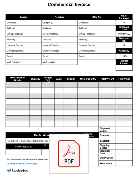 Free Fillable Commercial Invoice Template Printable Templates
