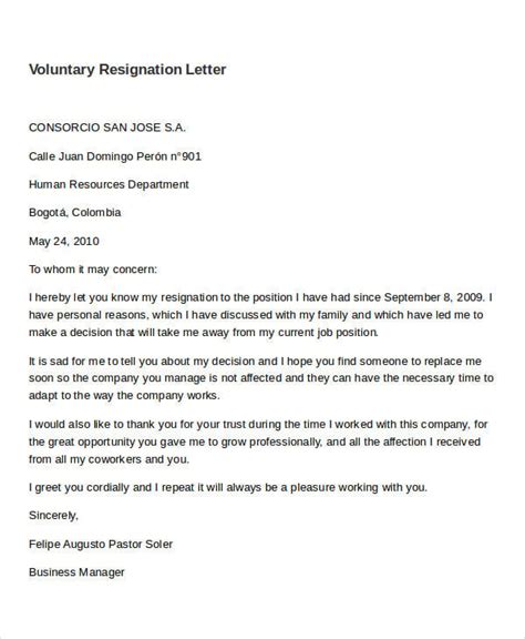 Volunteer Resignation Letter Template 6 Free Word Pdf Format Download
