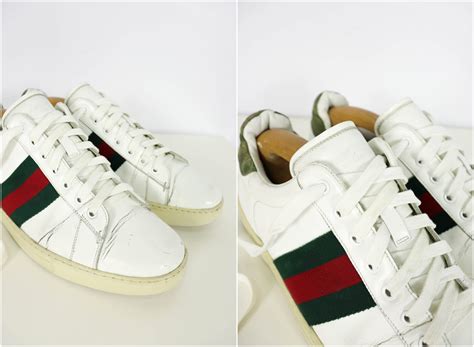 Mens Gucci Rare Vintage 125375 Ace White Leather Sneakers Etsy