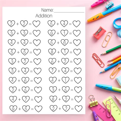 Valentines Day Addition Worksheet For Kids With Answer Key Printable