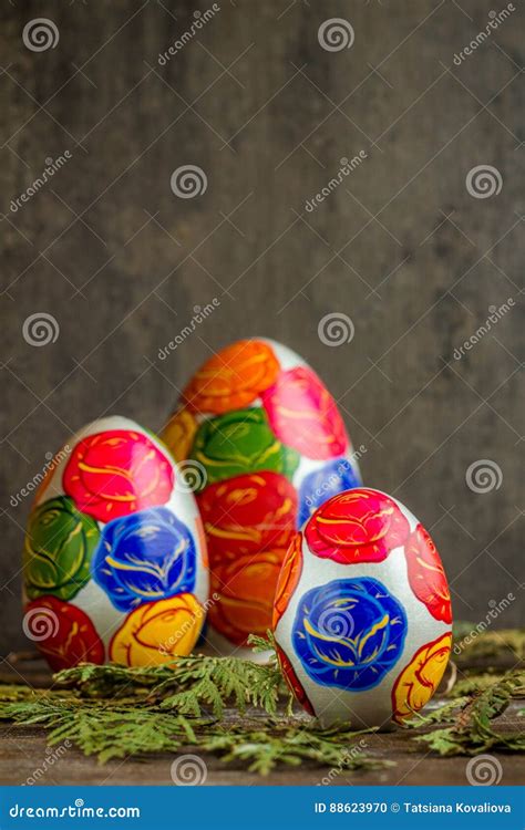 Easter Eggs On Wooden Background Stock Photo Image Of Color Abstract