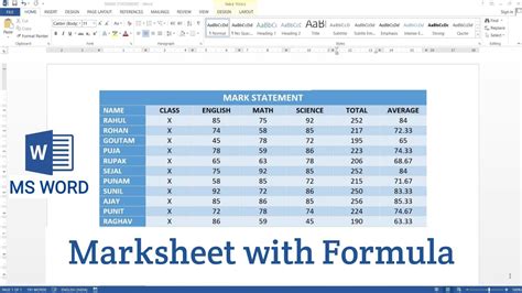 How To Create Marksheet In Microsoft Word Table In Ms Word Youtube