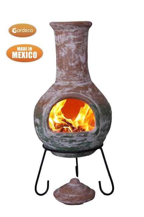 Colima Mexican Chimenea With Natural Clay Top And Green Bottom Outdoor