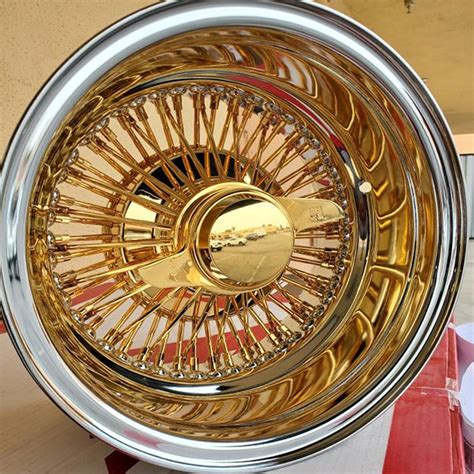 13x7 Wire Wheels Reverse 72 Spoke Straight Lace American Gold Center