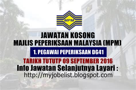 Jawatan Kosong Di Majlis Peperiksaan Malaysia Mpm 09 September 2016