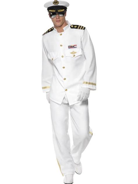 Mens Deluxe Captain Costume Fancy Dress White Navy Sea Sailor Military