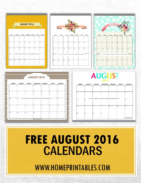 Get Your Free Printable August 2016 Calendar Home Printables