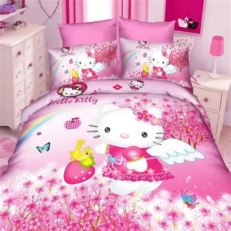 New Cartoon 3d Hello Kitty Girls Bedding Set 23pcs Twinsingle Size Duvet Cover Bed Sheet