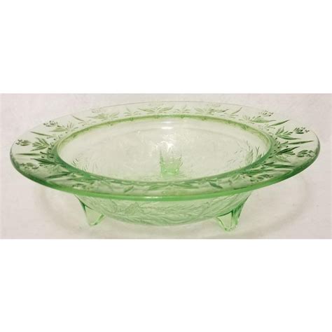 vintage depression glass green vasoline uranium footed bowl chairish