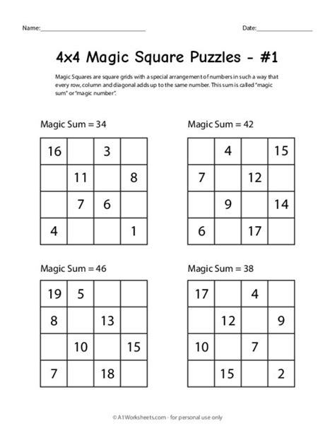Magic Square Worksheets