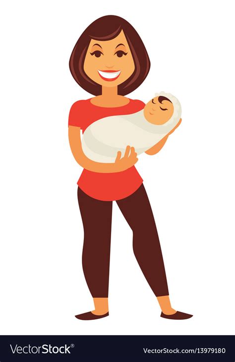 Young Mother Woman Holding Newborn Baby Child Vector Image
