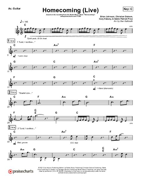 Homecoming Live Acoustic Guitar Sheet Music Pdf Bethel Music Cory