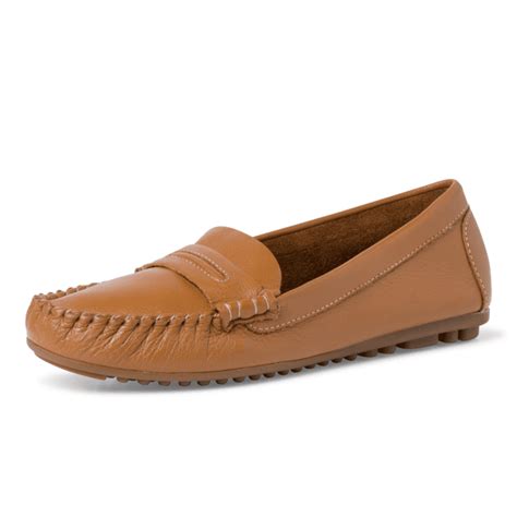 24205 28 Tan Leather Ladies Loafer Shoe