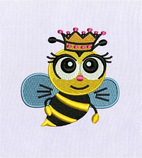 Wide Eyed Lovable Queen Bee Embroidery Design Digitemb