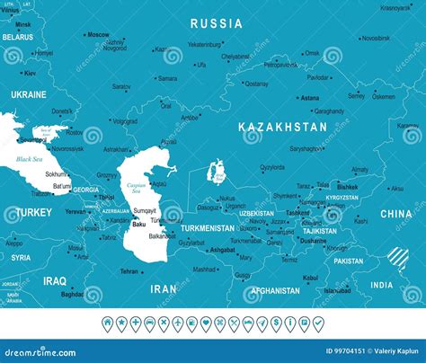 Caucasus And Central Asia Map Vector Illustration Stock Illustration