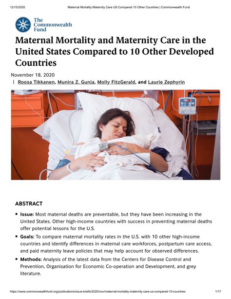 Pdf Maternal Mortality And Maternity Care In The United States