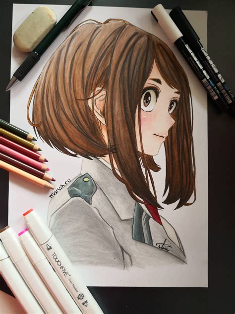 My Hero Academia Original Graphite Pencil Drawing Of Ochaco Uraraka