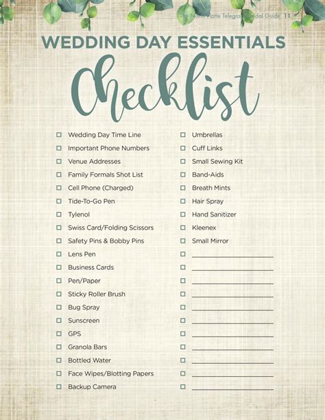 Wedding Day Essentials Checklist