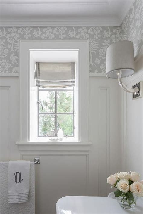 Stunning ideas for a bathroom window coverings canada that will blow your mind. White and Silver Bathroom with Board and Batten ...