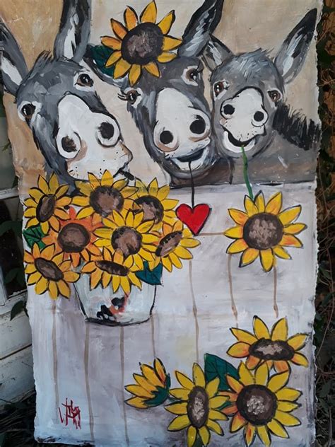 Donkeys With Sunflowers Artist Wilma And Bella On Fb Farm Animal