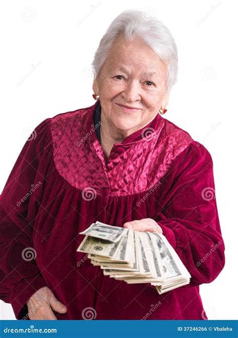 Smiling Old Woman Holding Money Stock Photo Image Of Currency