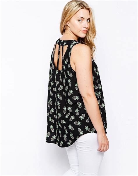New Look Plus New Look Inspire Pineapple Print Cut Out Back Top At Asos