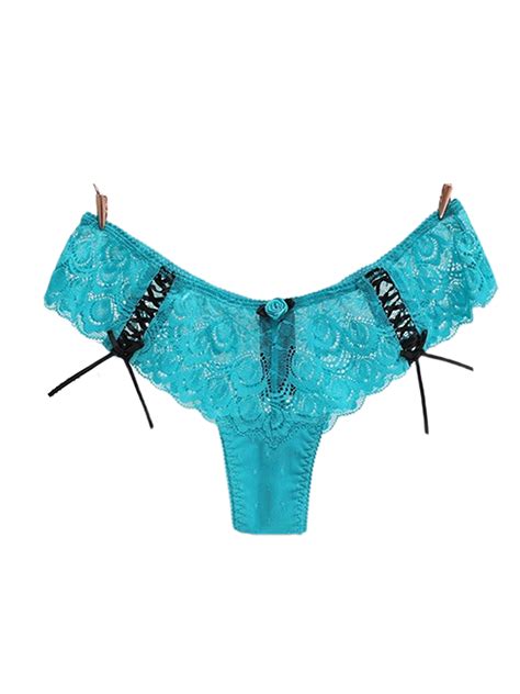 Kamawo Women Sexy Lace Thongs G String Brief Bandage Underwear Erotic Lingerie Lake Blue M