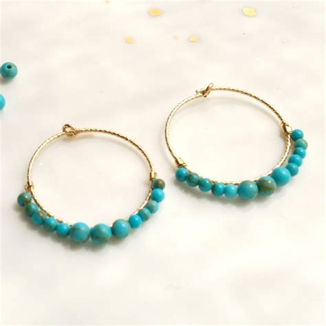 Gold Filled And Turquoise Hoop Earrings Nicteshop