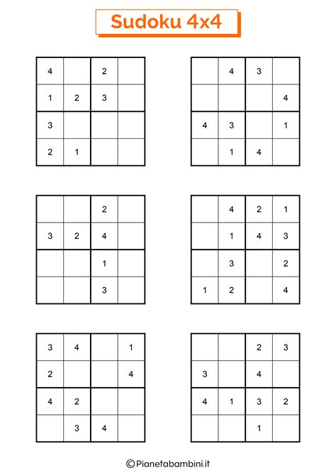 Sudoku Per Bambini 90 Schemi Facili 4x4 Da Stampare Pianetabambiniit