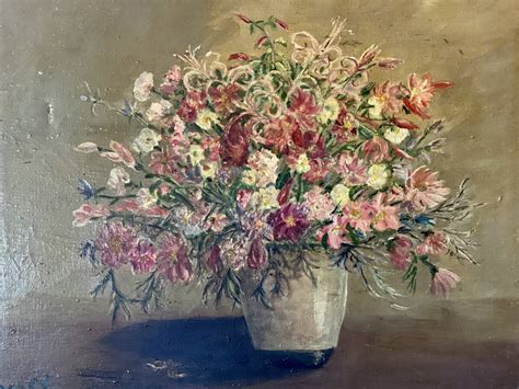 Stunning Original Vintage Oil Painting Of Vase Of Flowers Floral