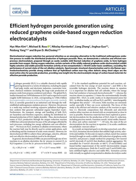 Efficient Hydrogen Peroxide Generation Using Reduced Graphene Oxide