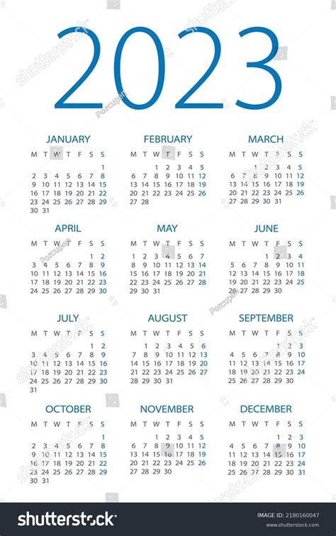 Calendar 2023 Year Vector Illustration Week Stock Vector Royalty Free