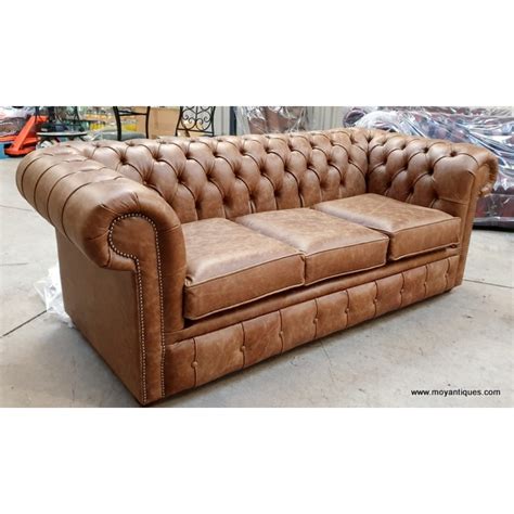 Chesterfield 3 Cracked Tan Moy Antiques