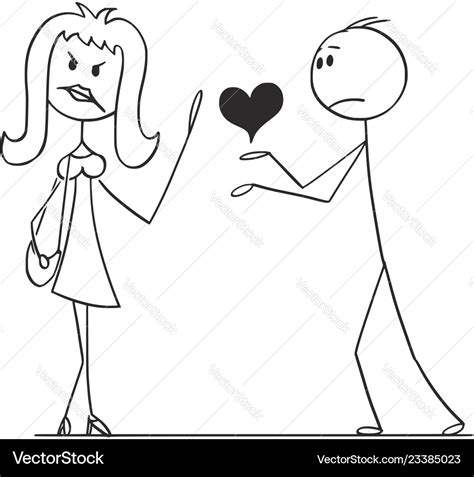 Cartoon Of Woman Rejecting Heart And Love From Man