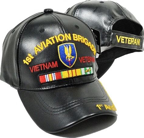 1st Aviation Brigade Vietnam Veteran Pu Leather Mens Cap Black