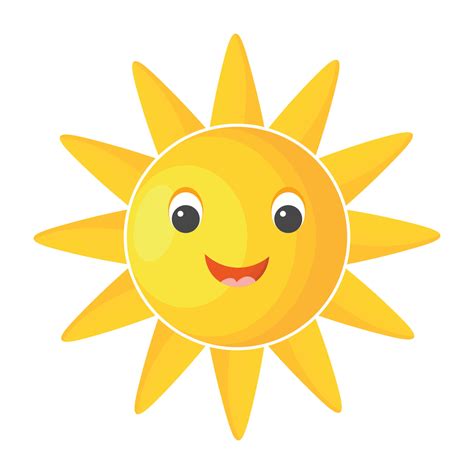 Cute Cartoon Happy Sun With Face Isolated On White Background Summer