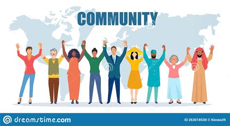 Vector Of Happy Diverse Multiethnic People Standing Together Holding