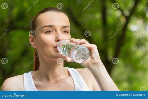 Thirsty Woman Drinking Fresh Water Stock Image Image Of Dynamic