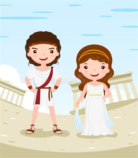 Greece Costume Cartoon Character Couple Stock Vector Illustration Of