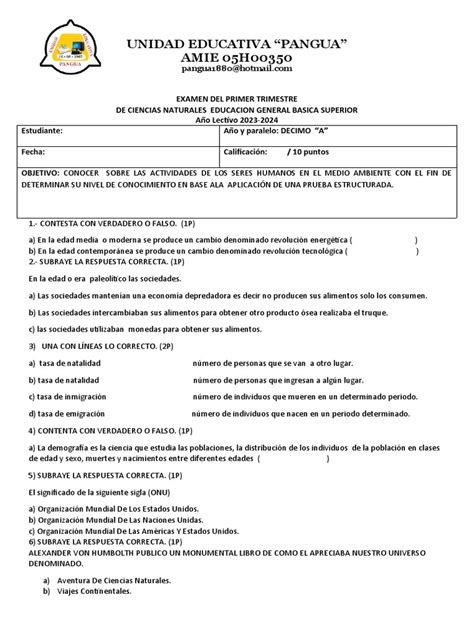 Octavo Noveno Decimo Examen Ccnn Pdf Evolución Ecología