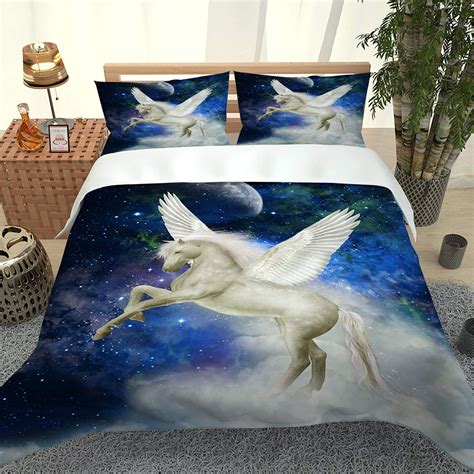 Igccqdn Duvet Cover Super King 3 Pieces Sky Night Pegasus Bedding Quilt