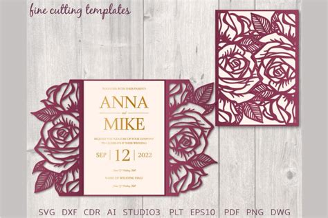 Laser Cut Wedding Invitation 5x7 Template Roses Gate Card