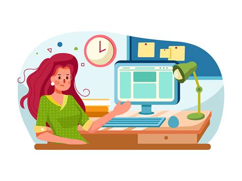 Cartoon Girl Manager Working On Computer With Disheveled Hair Uplabs