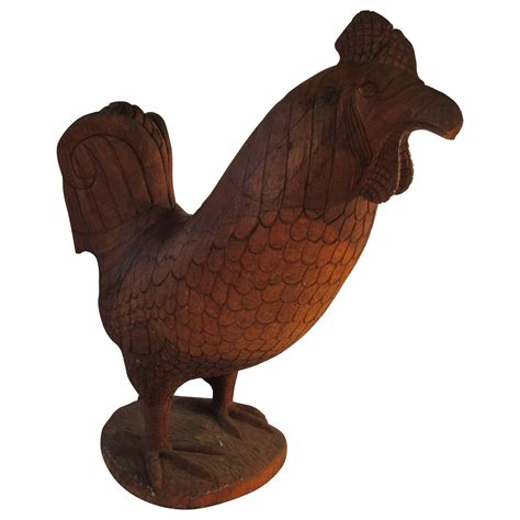 Art Objects Art And Collectibles Sculpture 10 12 Tall Red And Brown Hand Carved Wooden Rooster