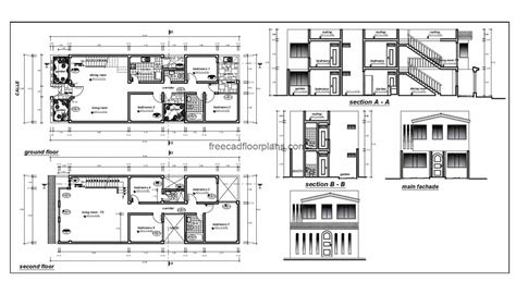 Two Story Rectangular House Autocad Plan 510201 Free Cad Floor Plans