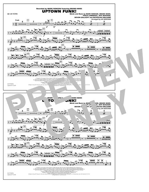 Uptown Funk Quad Toms Sheet Music Jay Bocook Marching Band