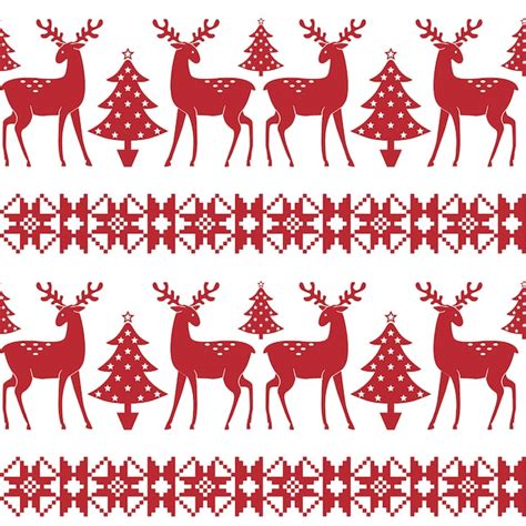 Premium Vector Christmas Nordic Seamless Pattern With Trees And Deer