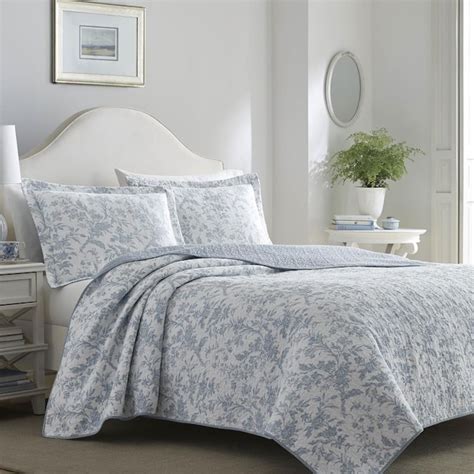 Laura Ashley Amberley 3 Piece Soft Blue King Quilt Set In The Bedding