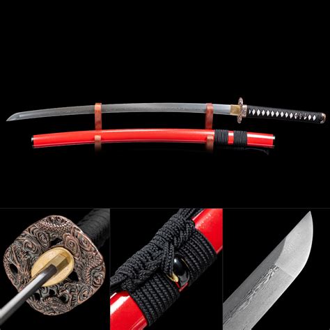Handmade Pattern Steel Real Japanese Samurai Katana Sword With Red
